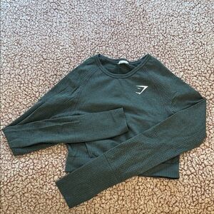 Gymshark Dark Olive Seamless Cropped Long Sleeve Top